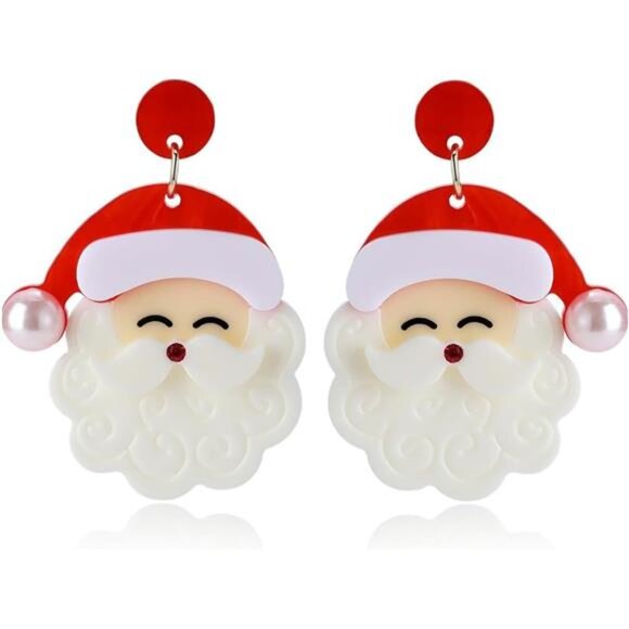 Red Santa Claus Dangle Earrings Christmas Accessories Holiday Jewelry Xmas Gift - Picture 1 of 9